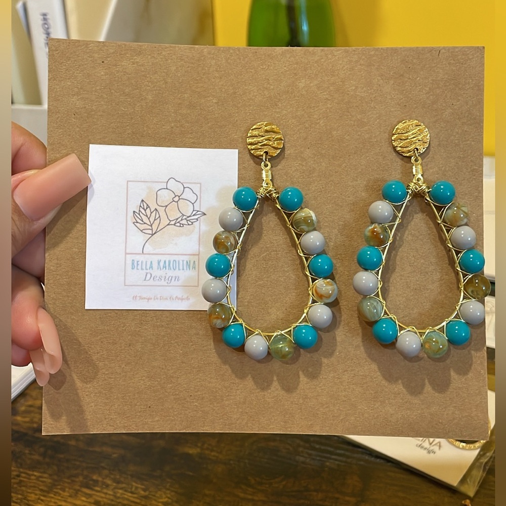 Gold and Turquoise Teardrop Earrings